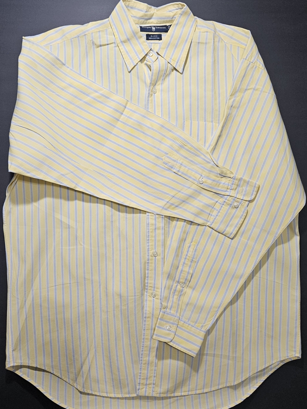 Polo Ralph Lauren Blake Yellow Blue Striped Shirt 100% Cotton - Vintage